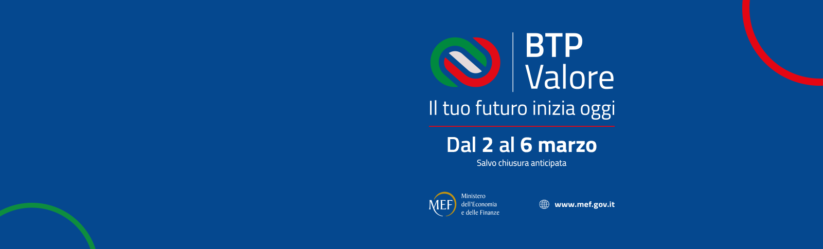 Visual BTP Valore "il tuo futuro inizia oggi" dal 2 al 6 marzo 2026.
